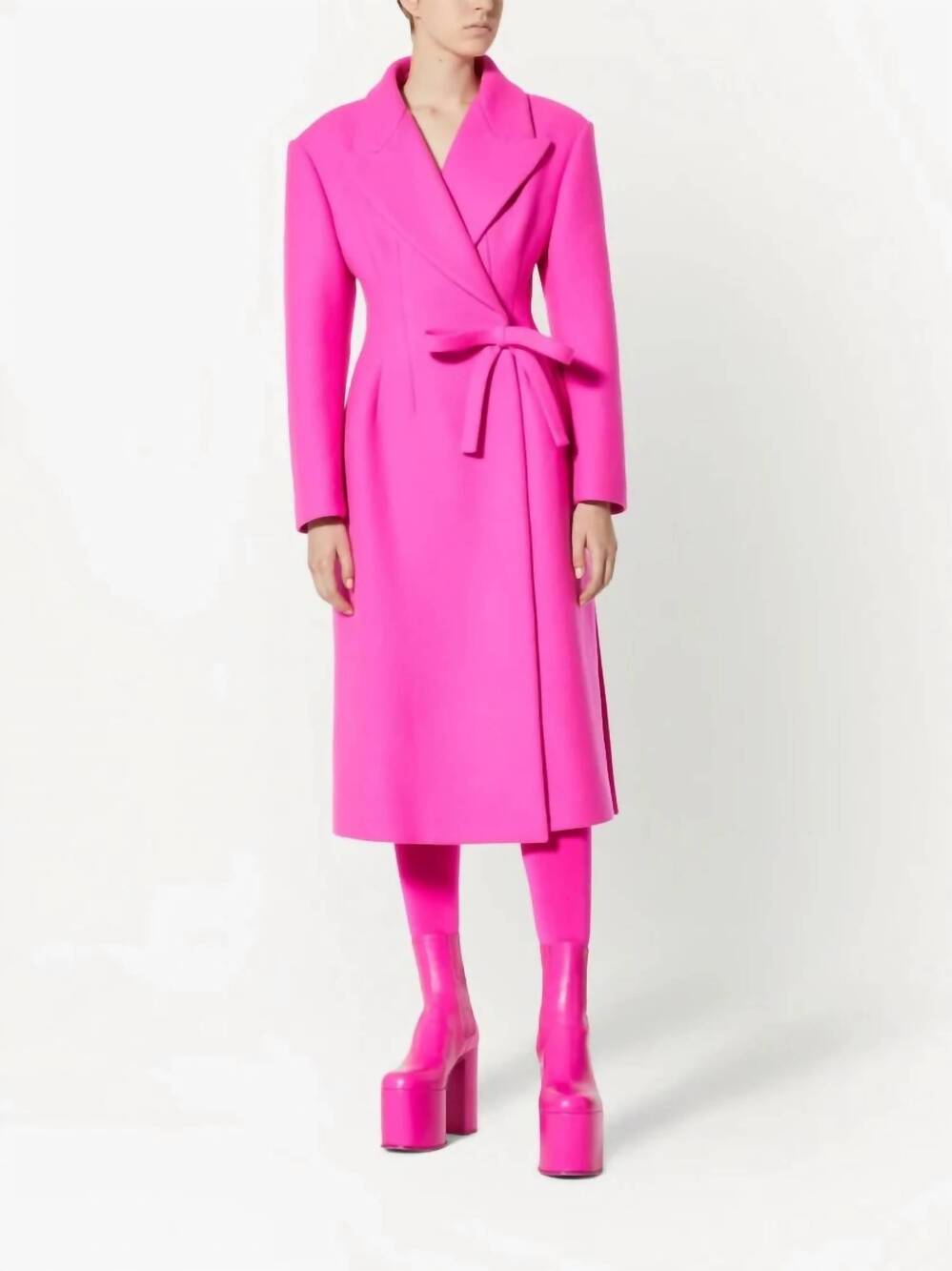 NEW VALENTINO diagonal bow long coat in pink